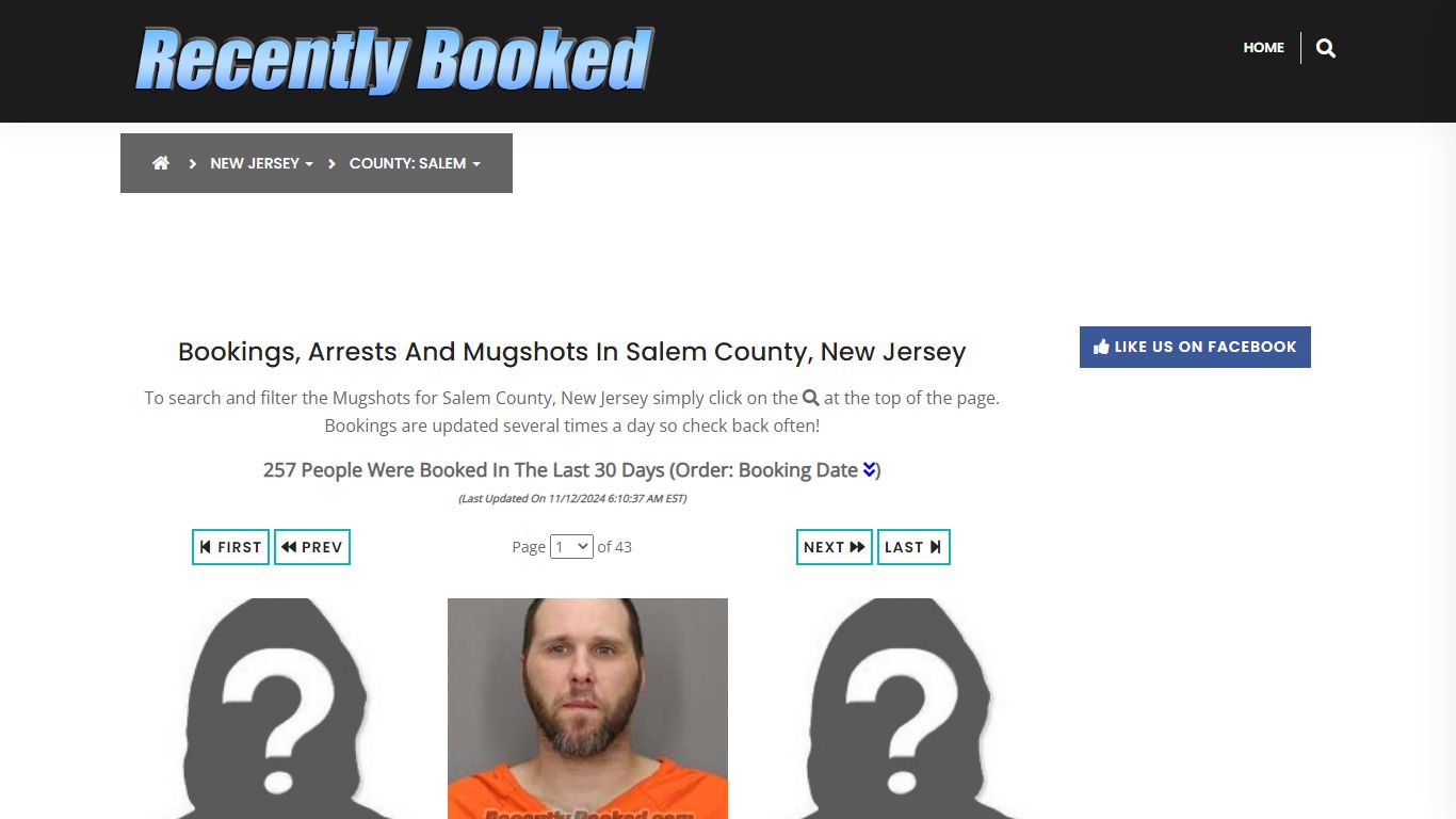 Bookings, Arrests and Mugshots in Salem County, New Jersey