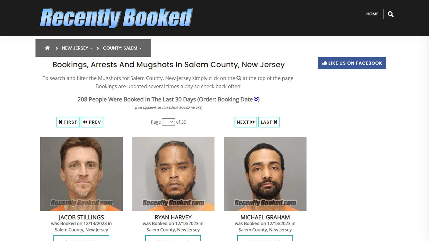 Bookings, Arrests and Mugshots in Salem County, New Jersey